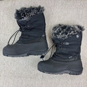 Kamik black winter boots faux fur trim girls size 1